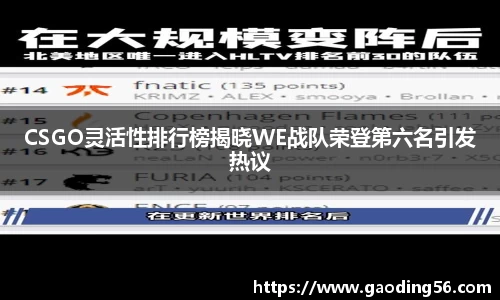 CSGO灵活性排行榜揭晓WE战队荣登第六名引发热议