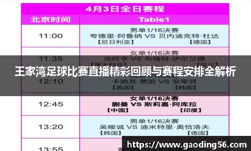 王家湾足球比赛直播精彩回顾与赛程安排全解析